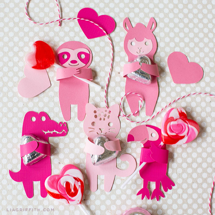 pink animal candy huggers with hearts and candy
